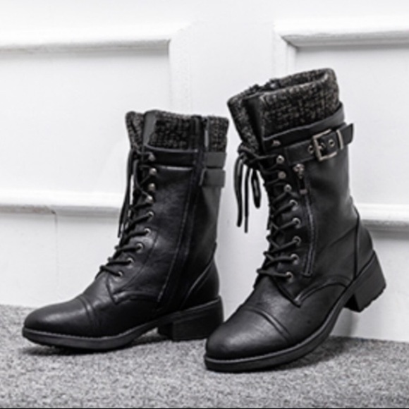 Lace up Mid Calf Combat Riding Military Boots - Picture 6 of 8